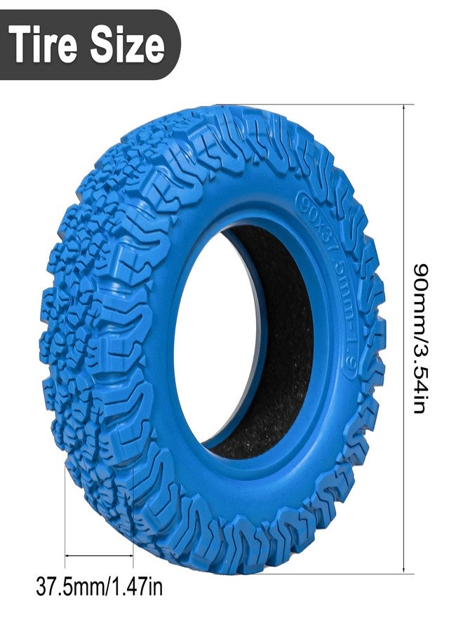 LRFHL 1.9 Crawler Tires Soft Rubber 90 * 37.5mm Colored Tires High Grip RC Rock Terrain Tyre with Foam Insert Compatible with 1/12 MJX HYPER GO H12Y H12P MN128 1/10 Axial D90 (4PCS, Blue) - Image 3